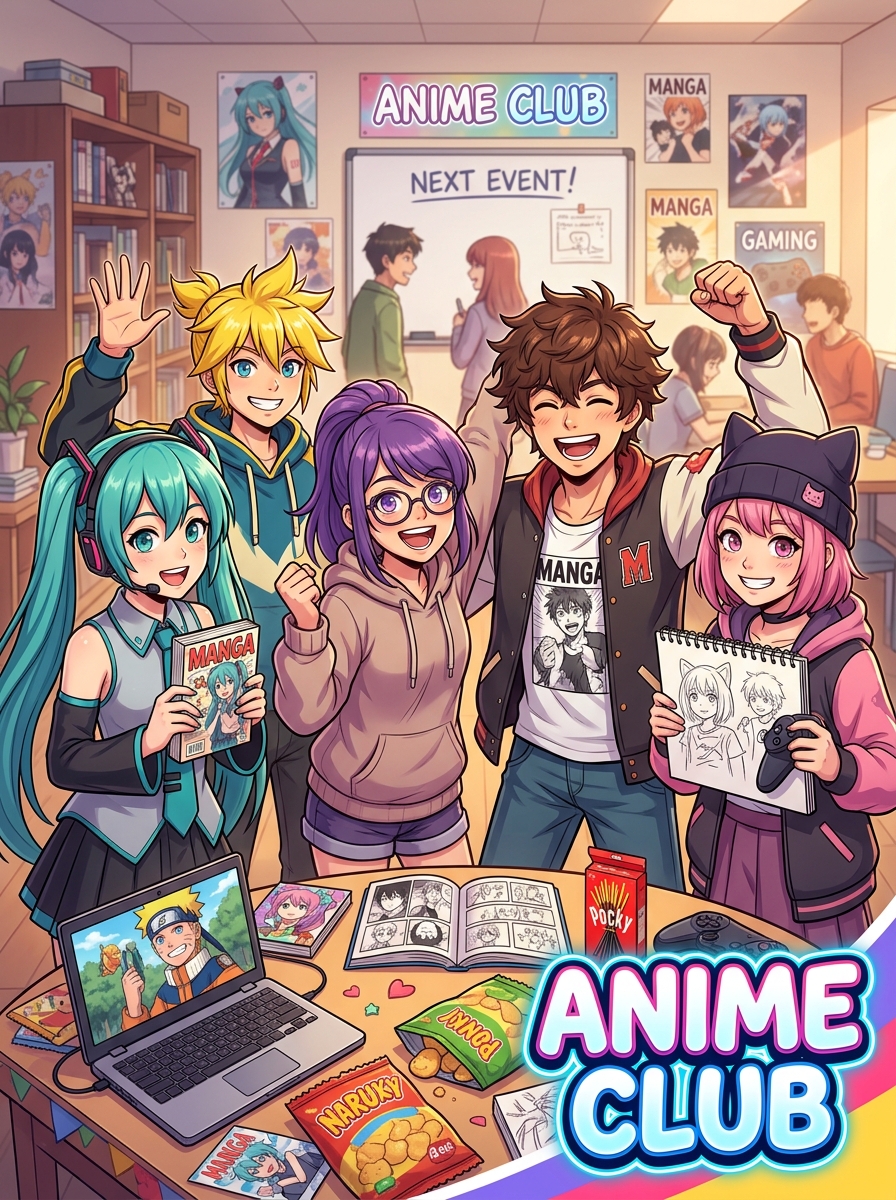 Anime Club group cover: illustrated group of anime fans