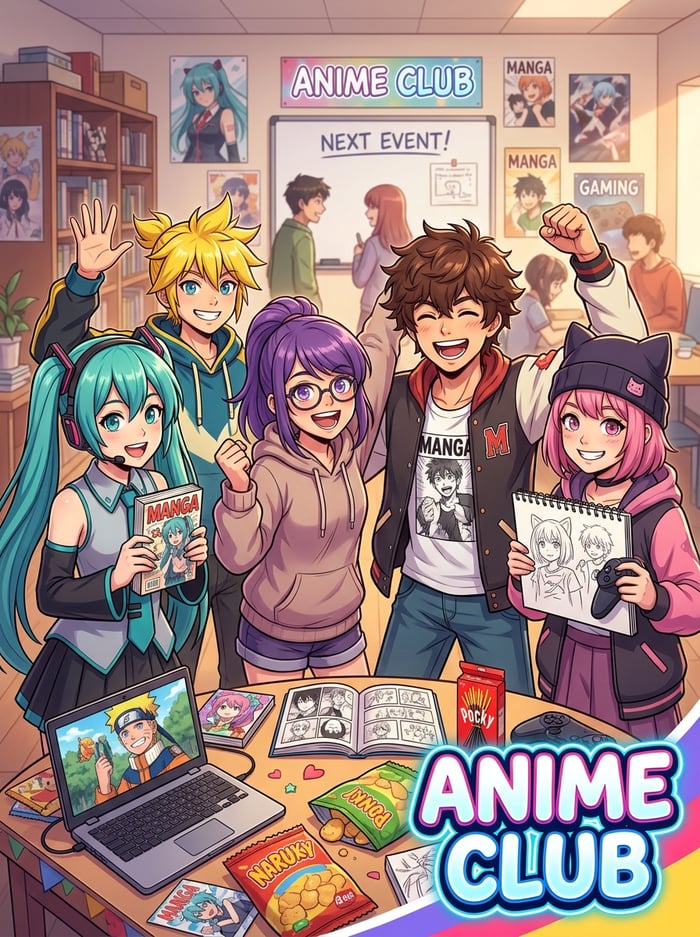 Anime Club group cover: illustrated group of anime fans
